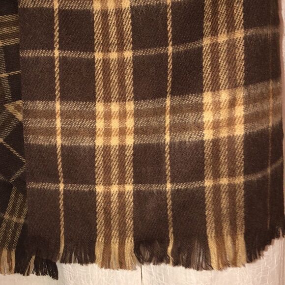 Brown Cream Plaid Acrylic Unisex Scarf - Picture 3 of 5